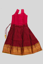 Skirt Image of Mustard Readymade Cotton Pavadai Set with Zari Butta on the body and Zari Border