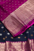 Detailed shot of Purple Readymade Cotton Pavadai Set with Zari Butta on the body and Zari Border