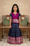 Purple Readymade Cotton Pavadai Set with Zari Butta on the body and Zari Border displayed on a mannequin