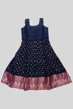 Skirt Image of Purple Readymade Cotton Pavadai Set with Zari Butta on the body and Zari Border