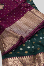 Detailed shot of Magenta Readymade Cotton Pavadai Set with Zari Butta on the body and Zari Border