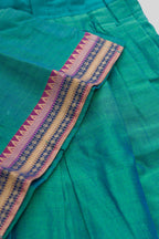 Detailed shot of Peacock Blue Readymade Cotton Pavadai Set with  on the body and Zari Border