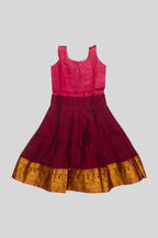 Skirt Image of Maroon Readymade Cotton Pavadai Set with  on the body and Zari Border
