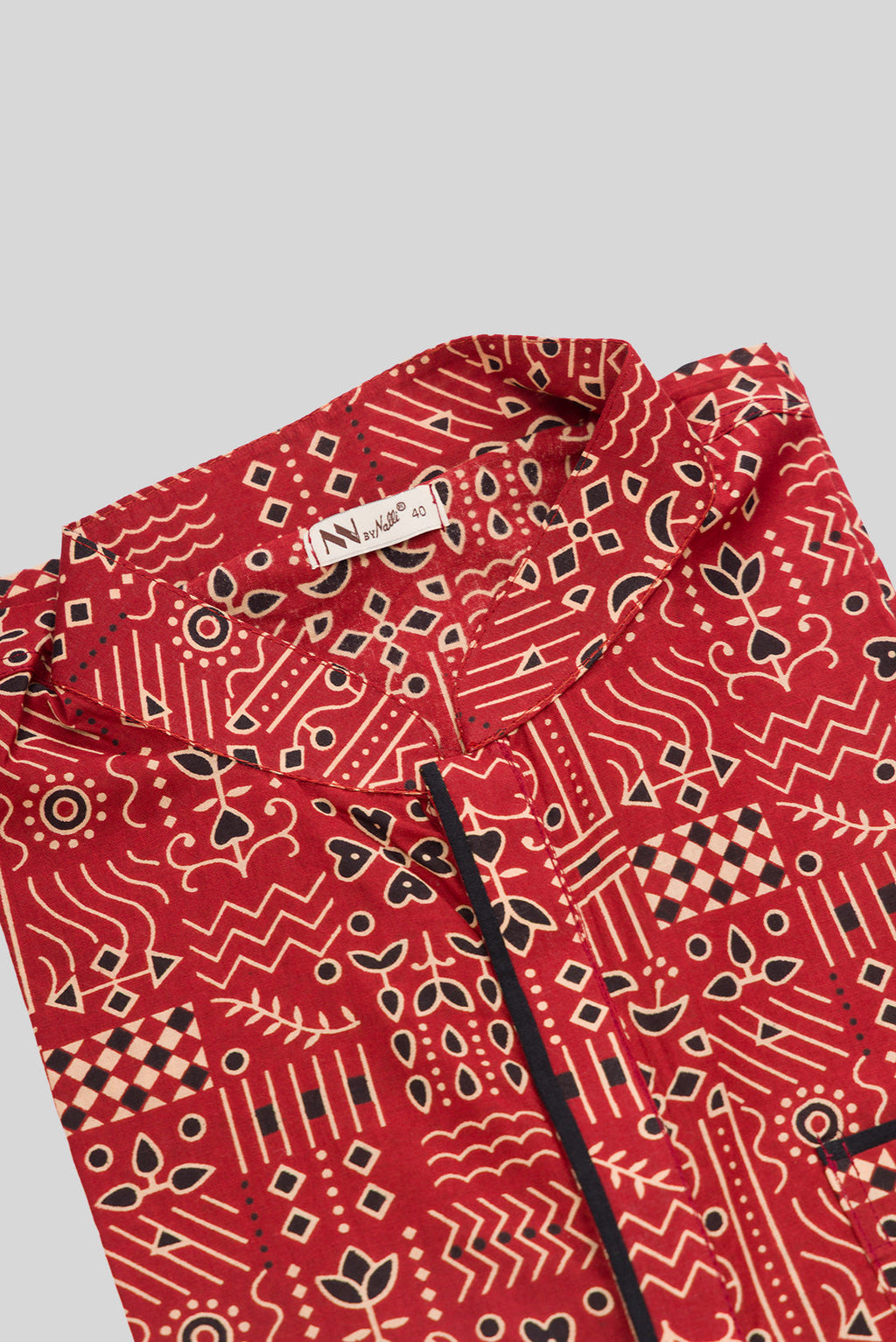 Detailed shot of Maroon Pure Silk Printed Mens Kurta