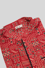 Detailed shot of Maroon Pure Silk Printed Mens Kurta