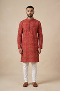 Maroon Pure Cotton Printed Mens Kurta