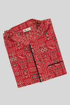 Close up blouse image of Maroon Pure Silk Printed Mens Kurta