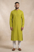 Acid Green Pure Cotton Plain Body Mens Kurta