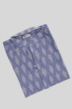 Close up blouse image of Blue Pure Cotton Ikat Print Mens Kurta