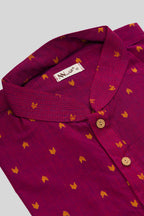 Detailed shot of Maroon Pure Cotton Thread Butta Mens Kurta