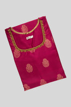Top view of Maroon Pure Silk Womens Kurta set featuring Embroidery Kurta paired with Light Blue Plain Body bottom and a Zari Butta dupatta in Light Blue