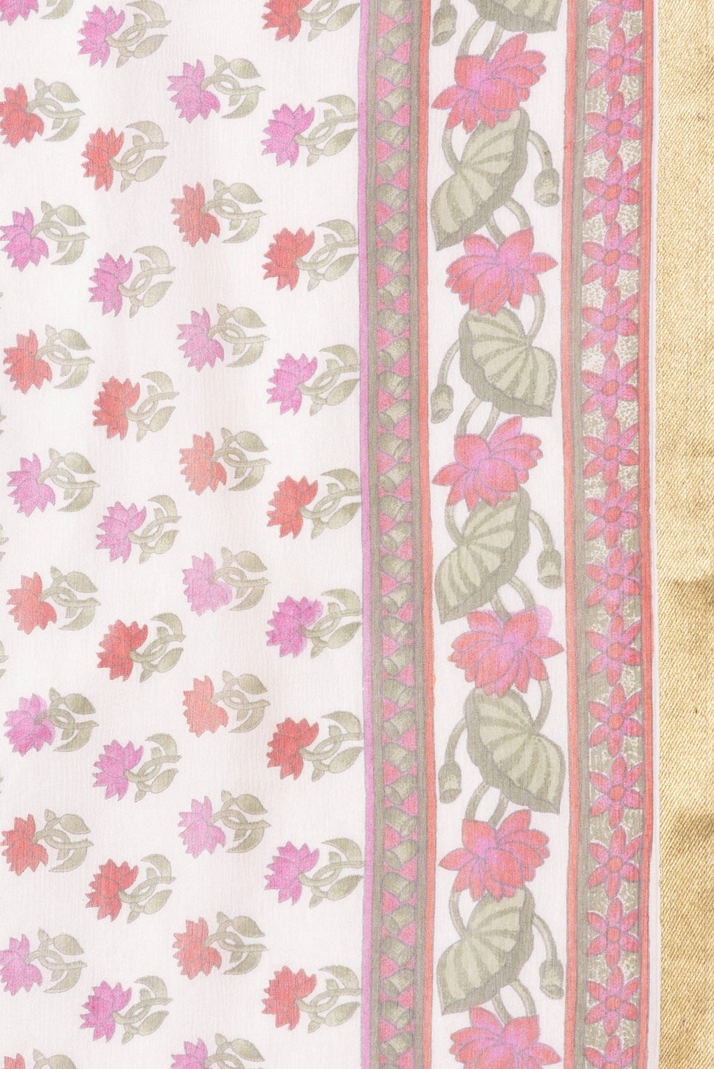 Border image of Beige Dual Tone Chiffon Saree with Printed design on the body and Zari Border. 