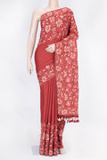 Orange Dual Tone Tussar Saree with Plain Body and Embroidery Border displayed on a mannequin