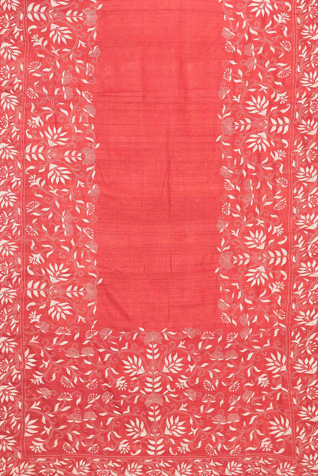 Flat view of Orange Dual Tone Tussar Saree with Plain Body and Embroidery Border
