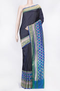 Navy Blue Dual Tone Banarasi Saree with Plain Body and Fancy Border displayed on a mannequin