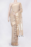 Beige Dual Tone Banarasi Saree with Zari Brocade on the body and Zari Border displayed on a mannequin