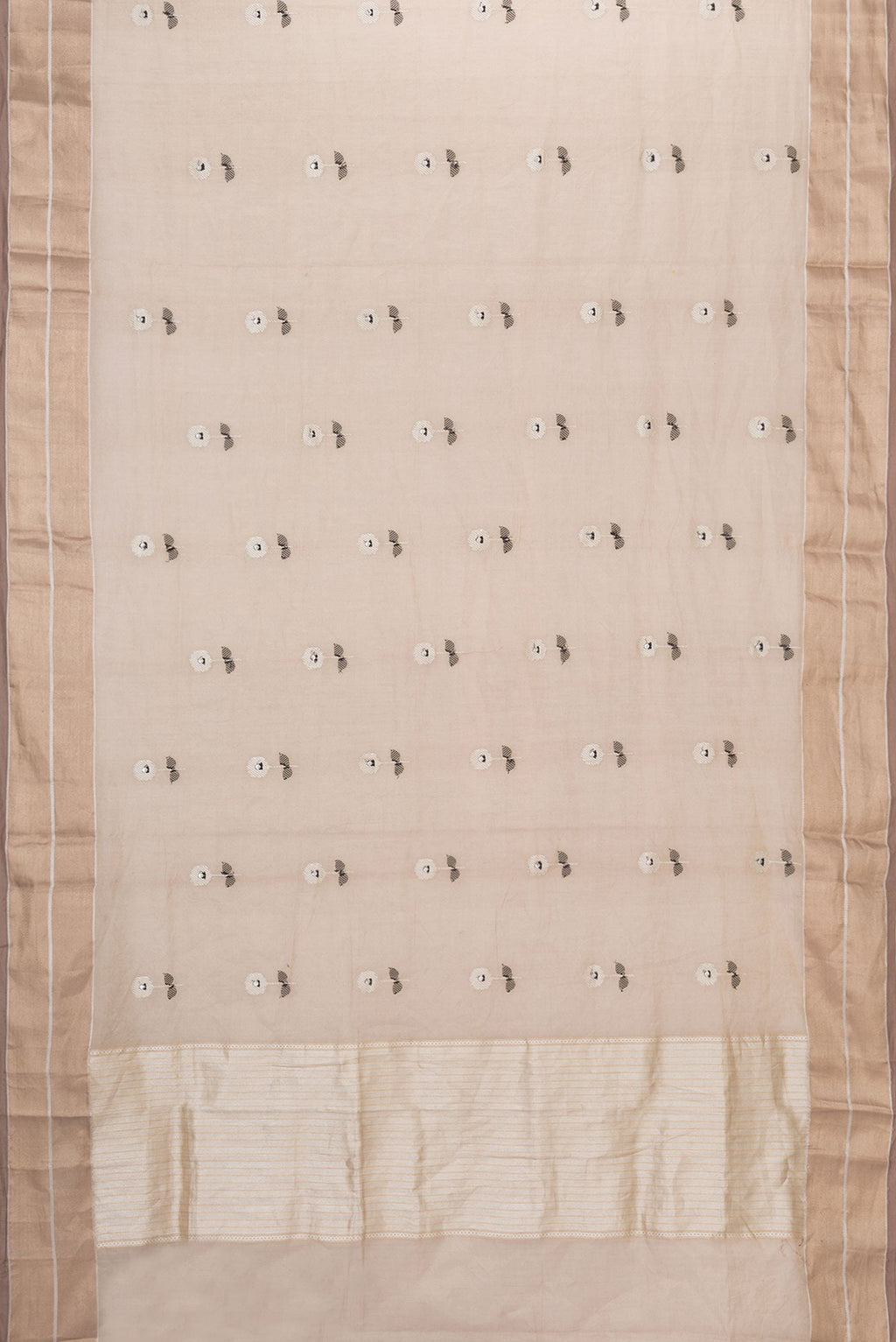 Flat view of Beige Dual Tone Banarasi Saree with Zari Brocade on the body and Zari Border