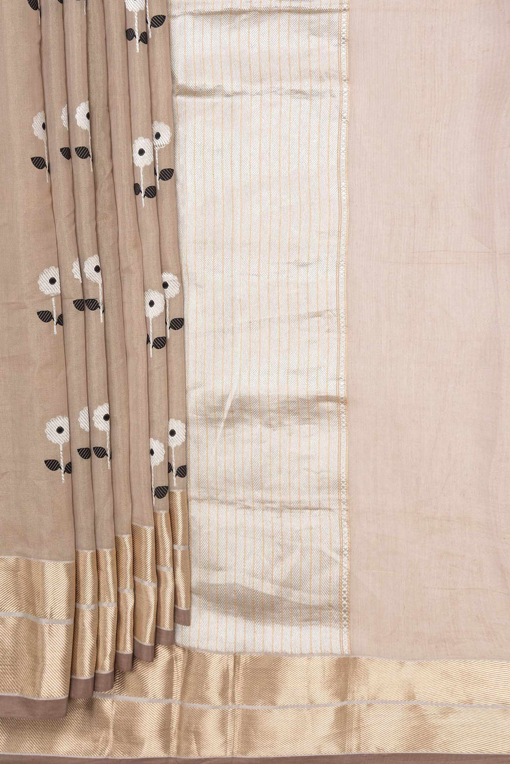Pleats and pallu of Beige Dual Tone Banarasi Saree with Zari Brocade on the body and Zari Border