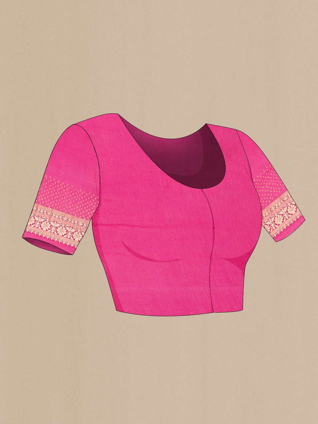 Close up image of the blouse of Pink Dual Tone Banarasi Georgette Saree with Zari Brocade on the body and Zari Border