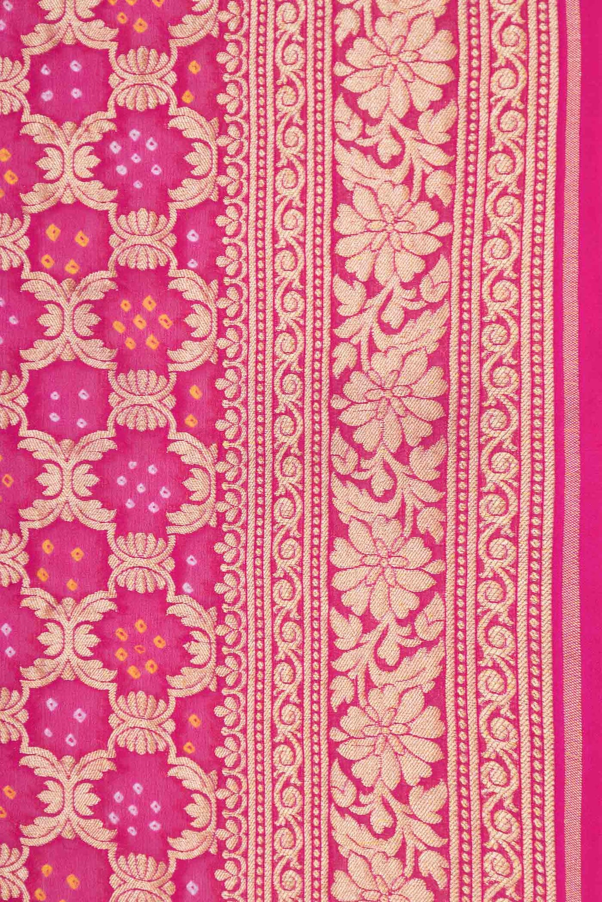 Border image of Pink Dual Tone Banarasi Georgette Saree with Zari Brocade on the body and Zari Border