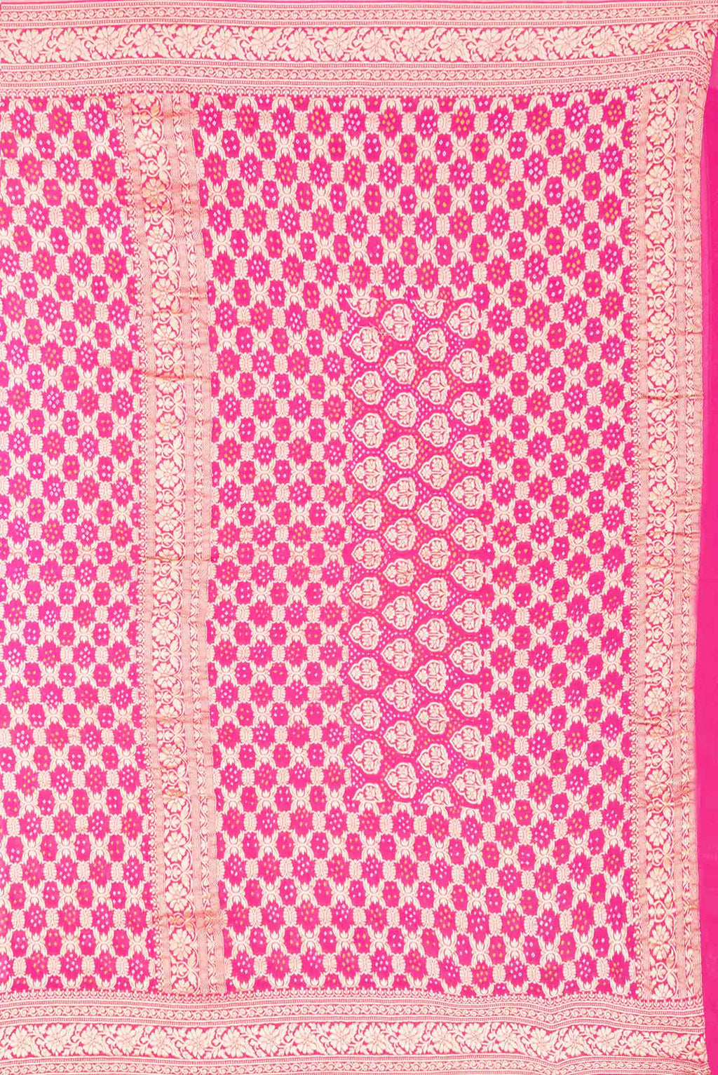 Close up image of the pallu of Pink Dual Tone Banarasi Georgette Saree with Zari Brocade on the body and Zari Border