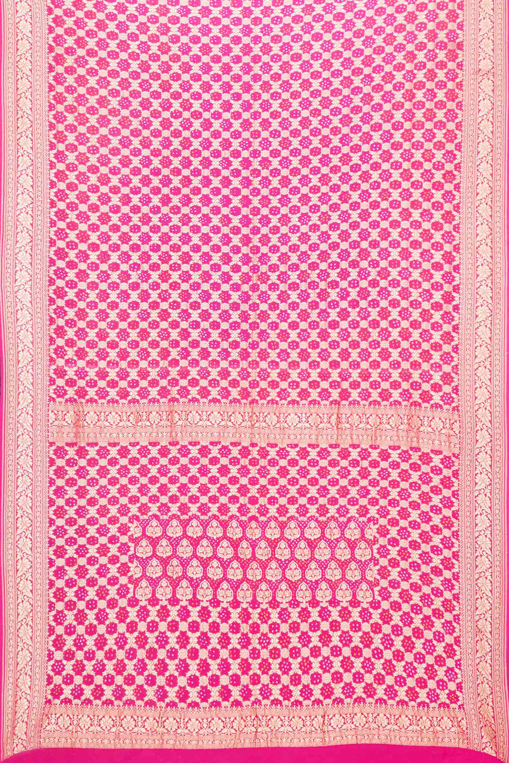 Flat view of Pink Dual Tone Banarasi Georgette Saree with Zari Brocade on the body and Zari Border