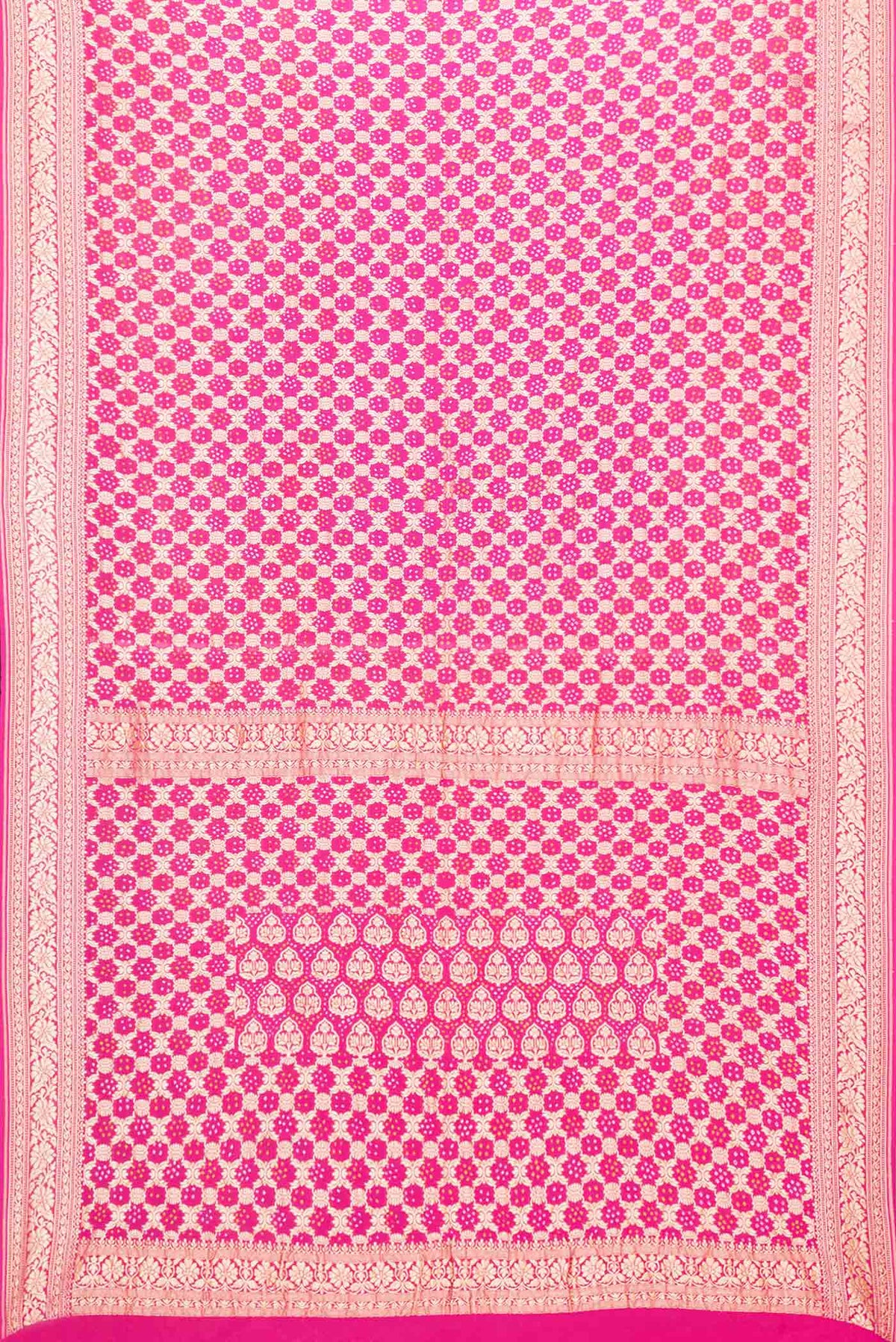 Flat view of Pink Dual Tone Banarasi Georgette Saree with Zari Brocade on the body and Zari Border