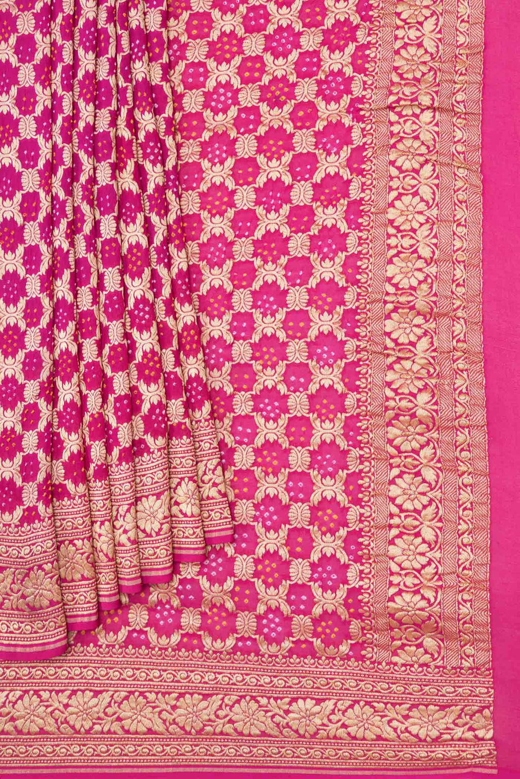 Pleats and pallu of Pink Dual Tone Banarasi Georgette Saree with Zari Brocade on the body and Zari Border