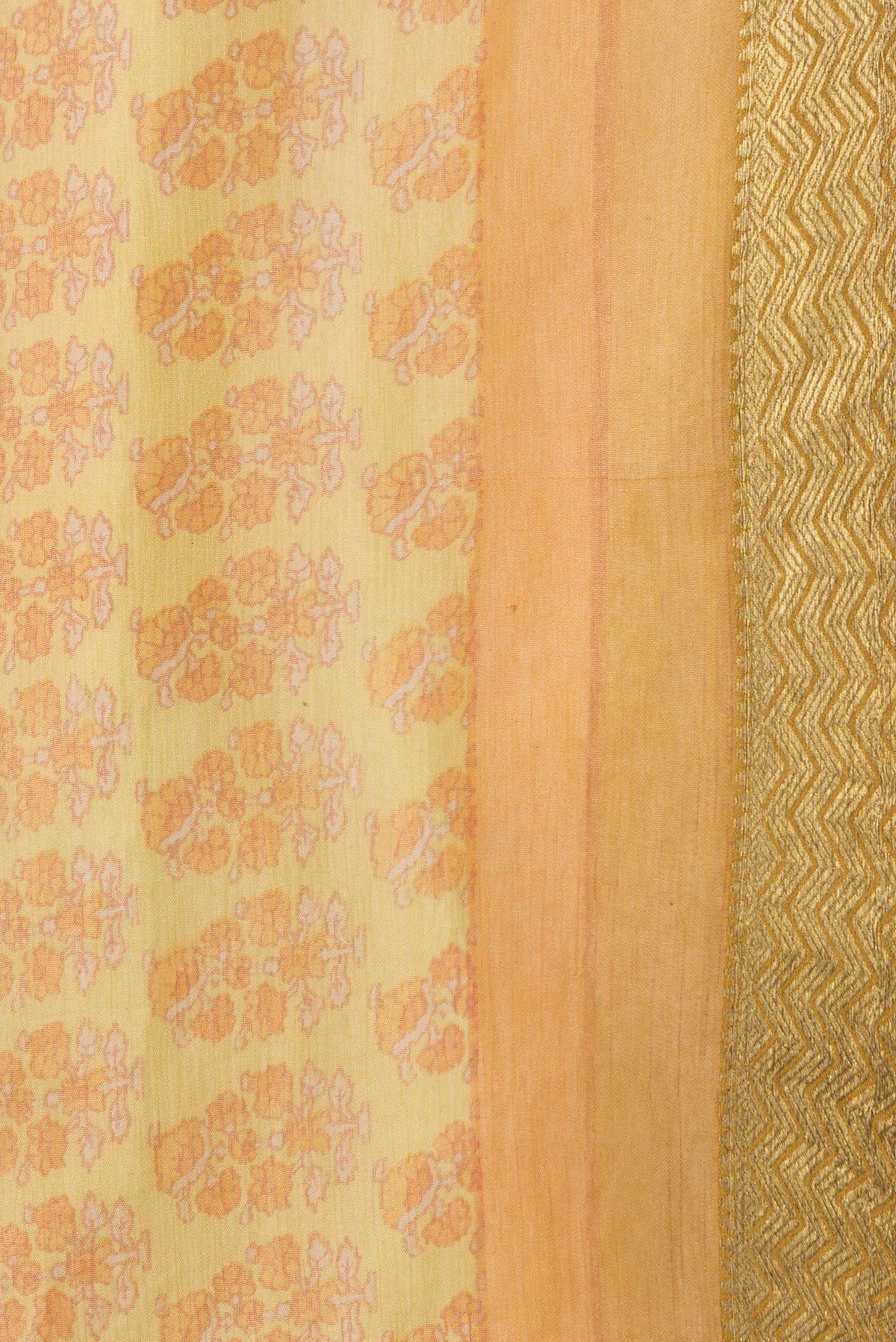 Border image of Mustard Dual Tone Mysore Chiffon Saree with Printed design on the body and Zari Border. 