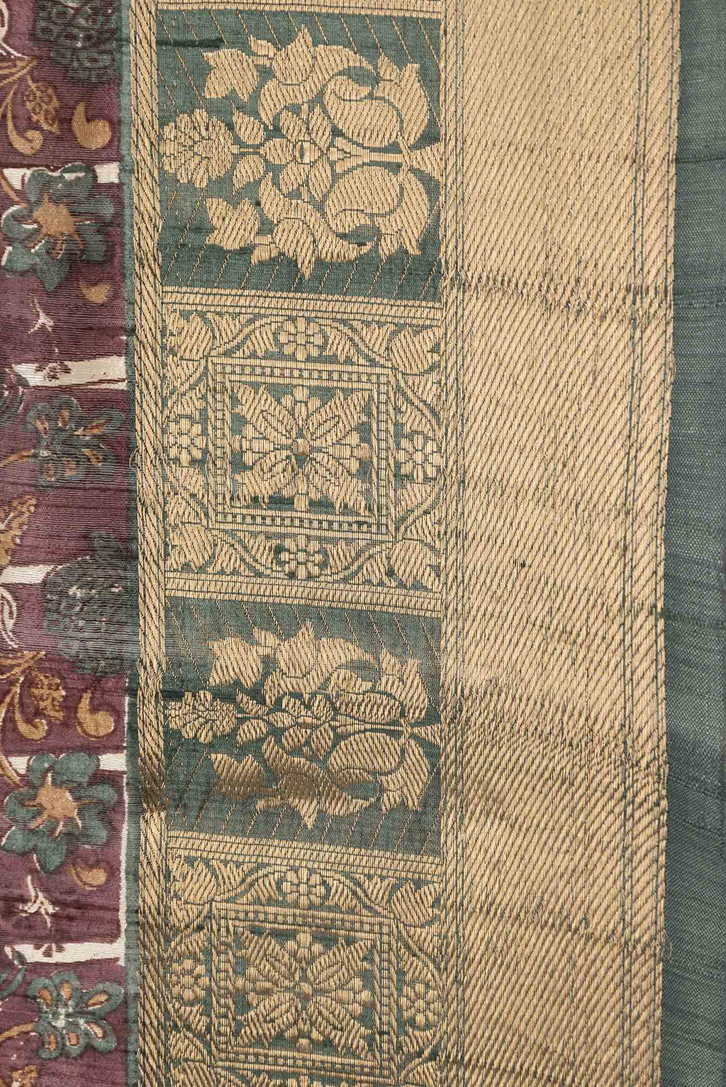 Border image of Brown Dual Tone Tussar Saree with Printed design on the body and Zari Border