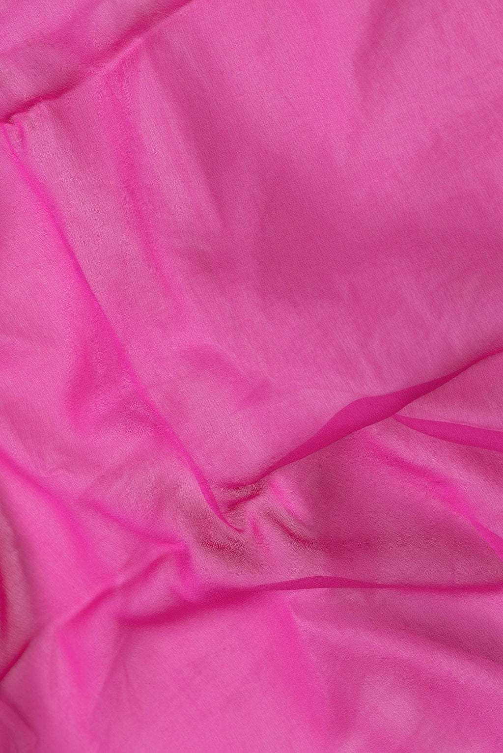 Close up of Pink Dual Tone Mysore Silk Saree with Plain Body and Zari Border.  displaying folds