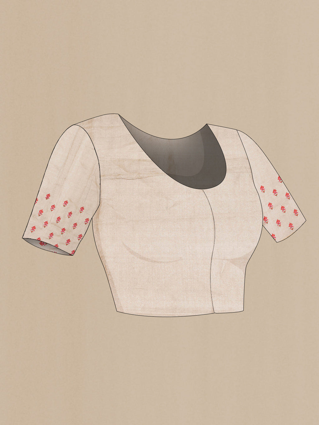 Close up image of the blouse of Beige Dual Tone Tussar Saree with Embroidery on the body and Zari Border