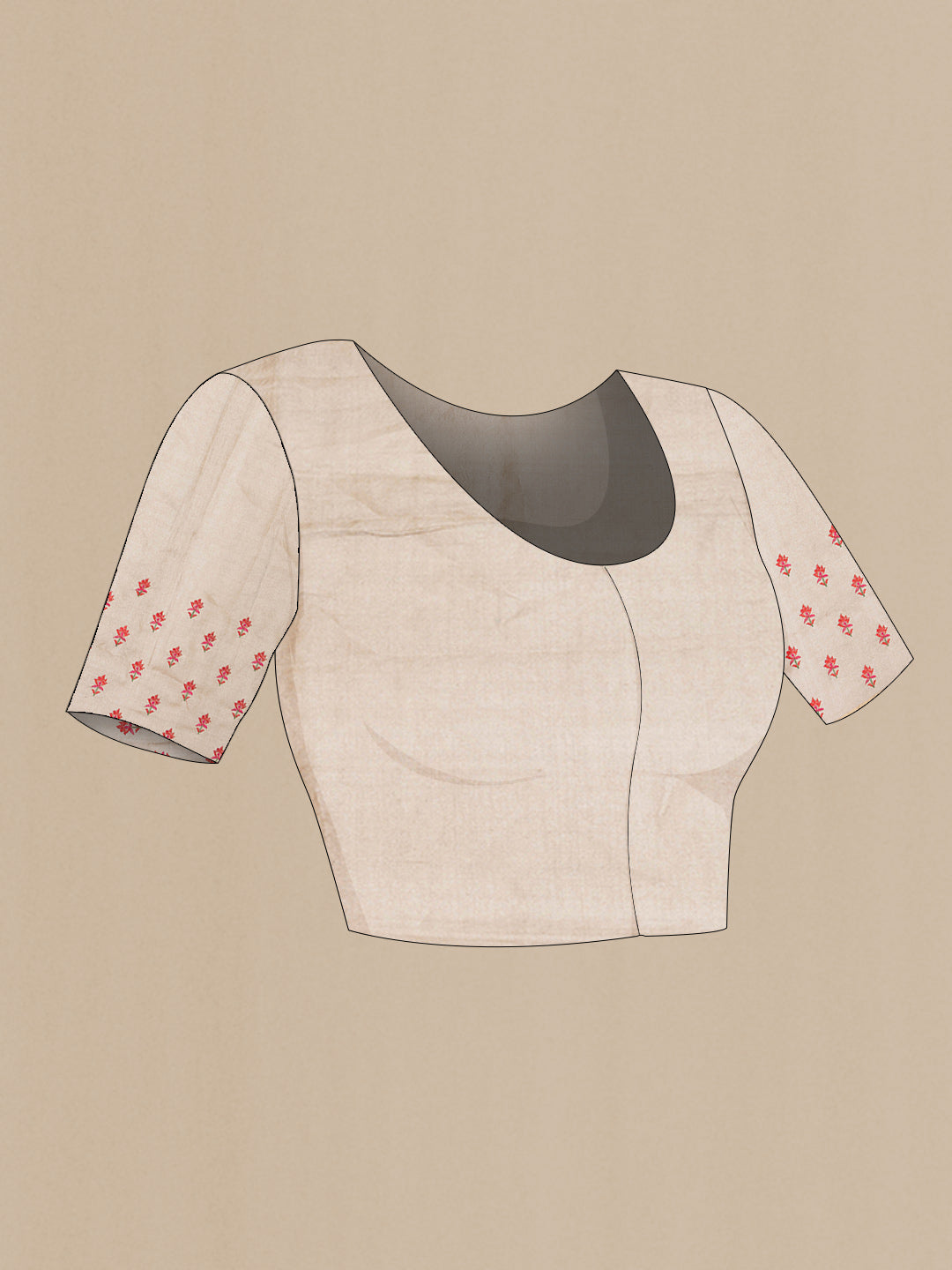 Close up image of the blouse of Beige Dual Tone Tussar Saree with Embroidery on the body and Zari Border