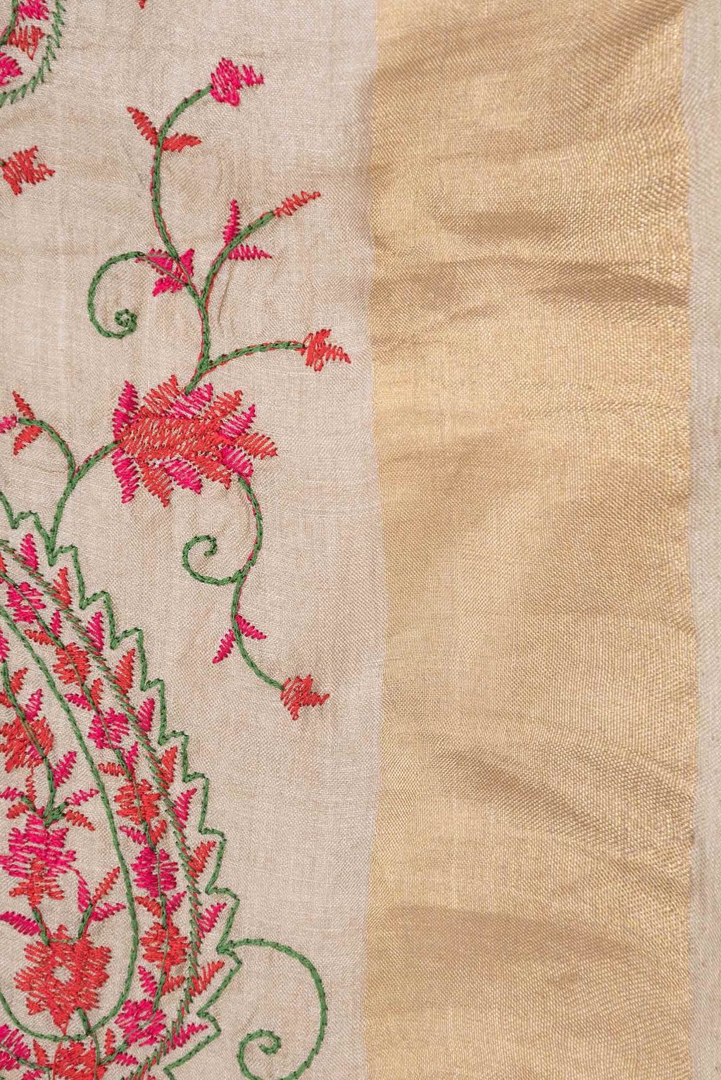 Border image of Beige Dual Tone Tussar Saree with Embroidery on the body and Zari Border