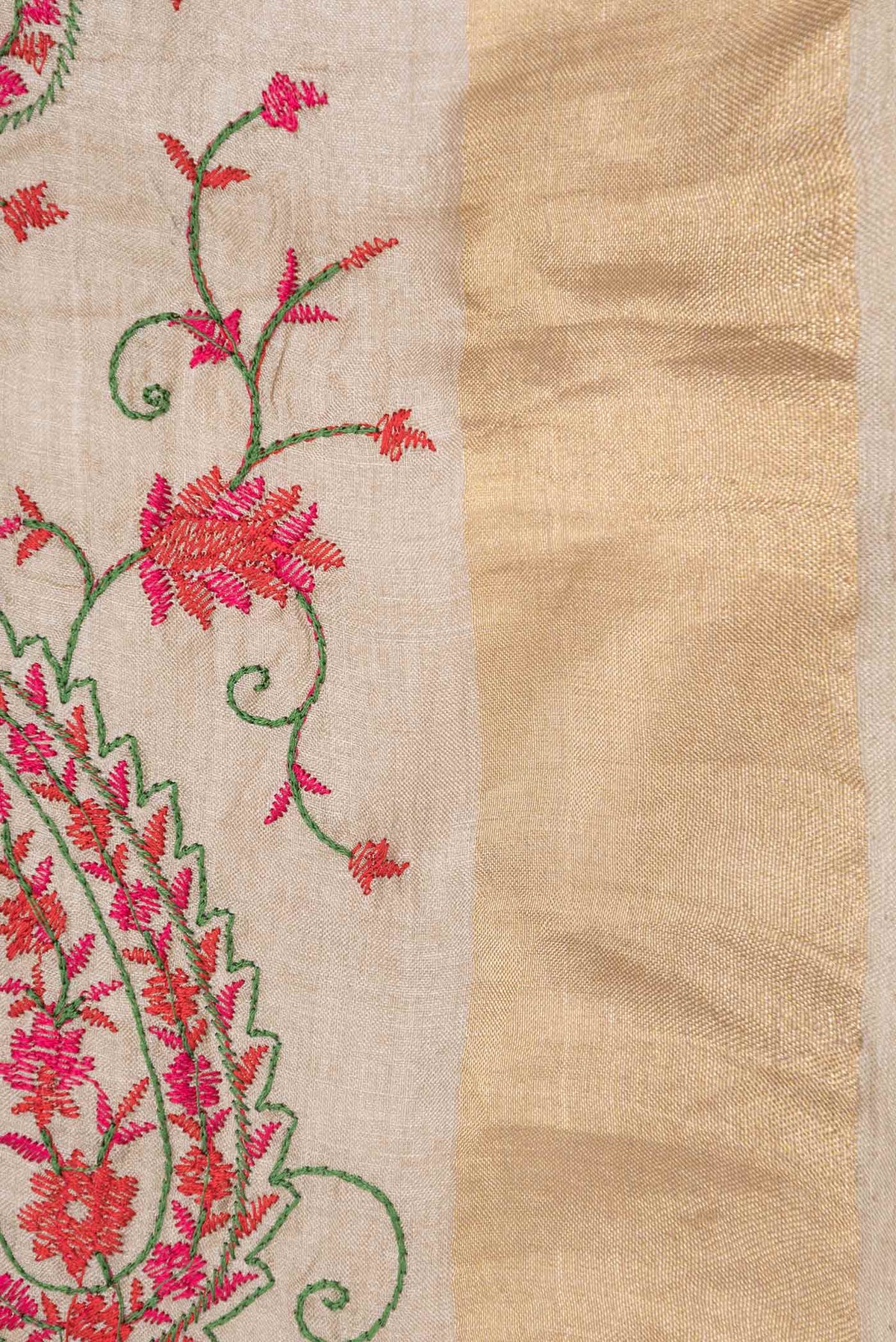 Border image of Beige Dual Tone Tussar Saree with Embroidery on the body and Zari Border