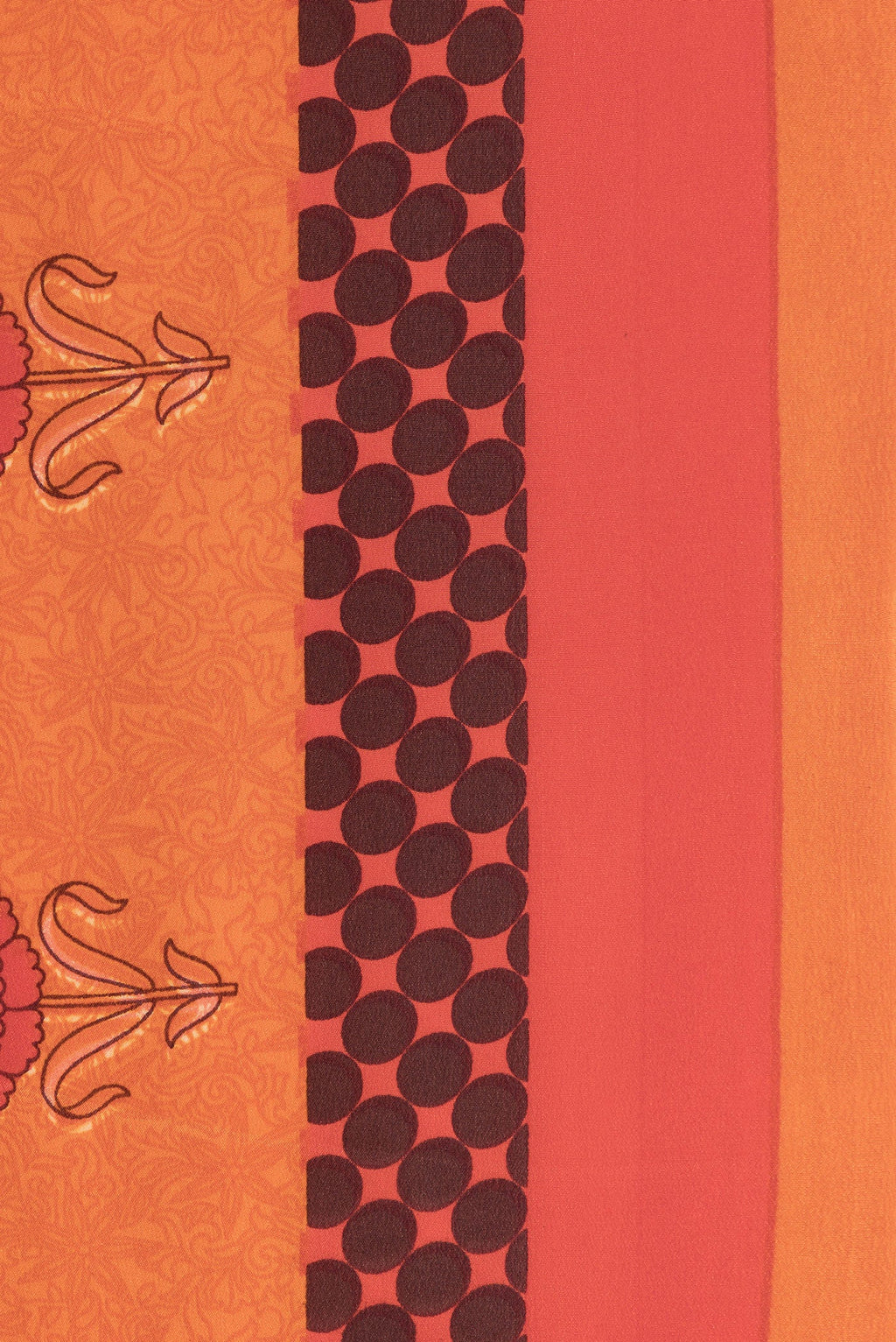 Border image of Orange Dual Tone Mysore Crepe Saree with Printed design on the body and Printed Border. 