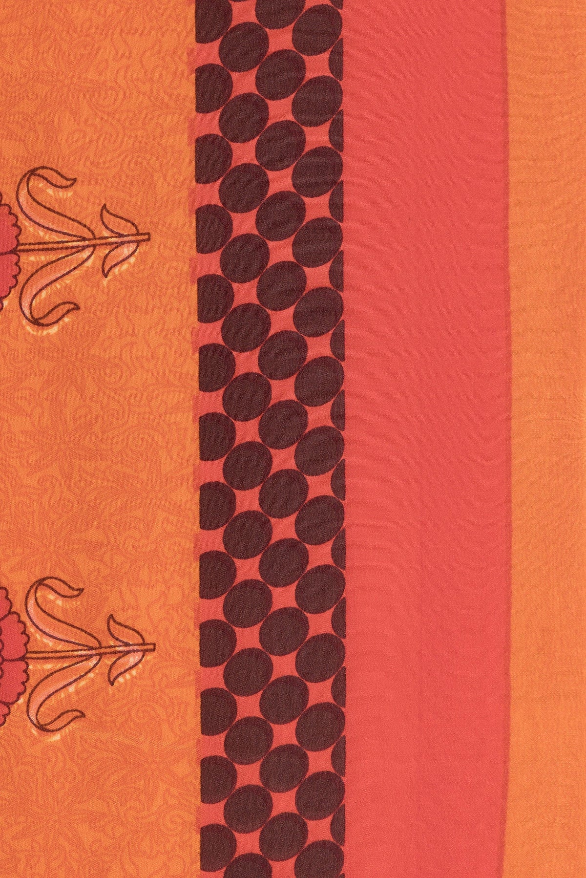 Border image of Orange Dual Tone Mysore Crepe Saree with Printed design on the body and Printed Border. 