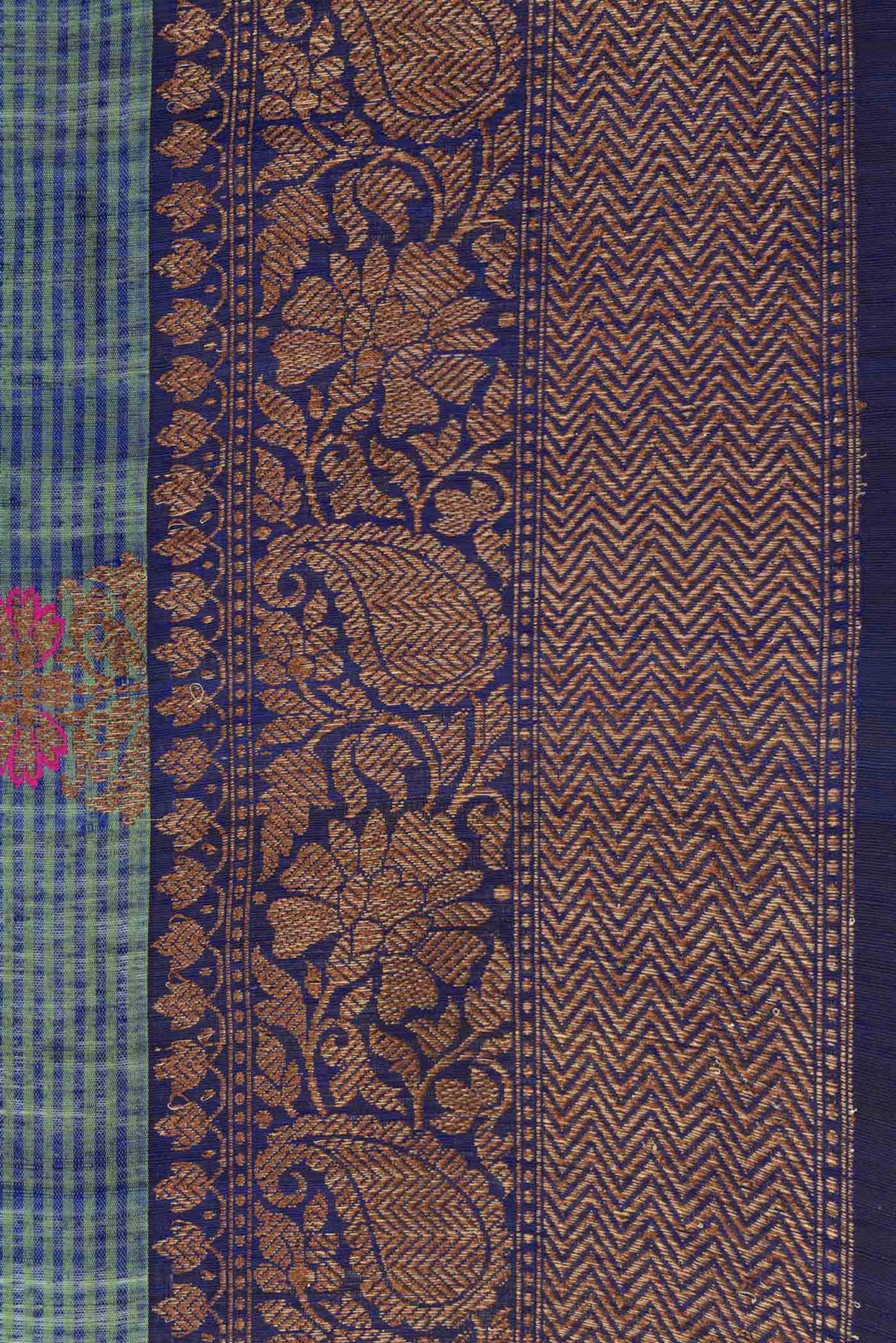 Border image of Green Dual Tone Banarasi Silk Saree with Stripes on the body and Zari Border. 