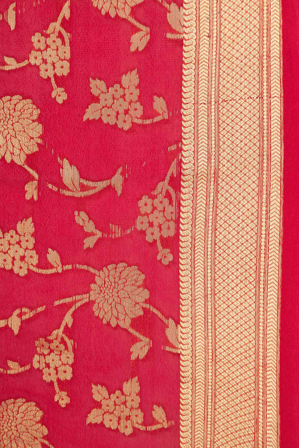 Border image of Red Mysore Crepe Saree with Zari Brocade on the body and Zari Border