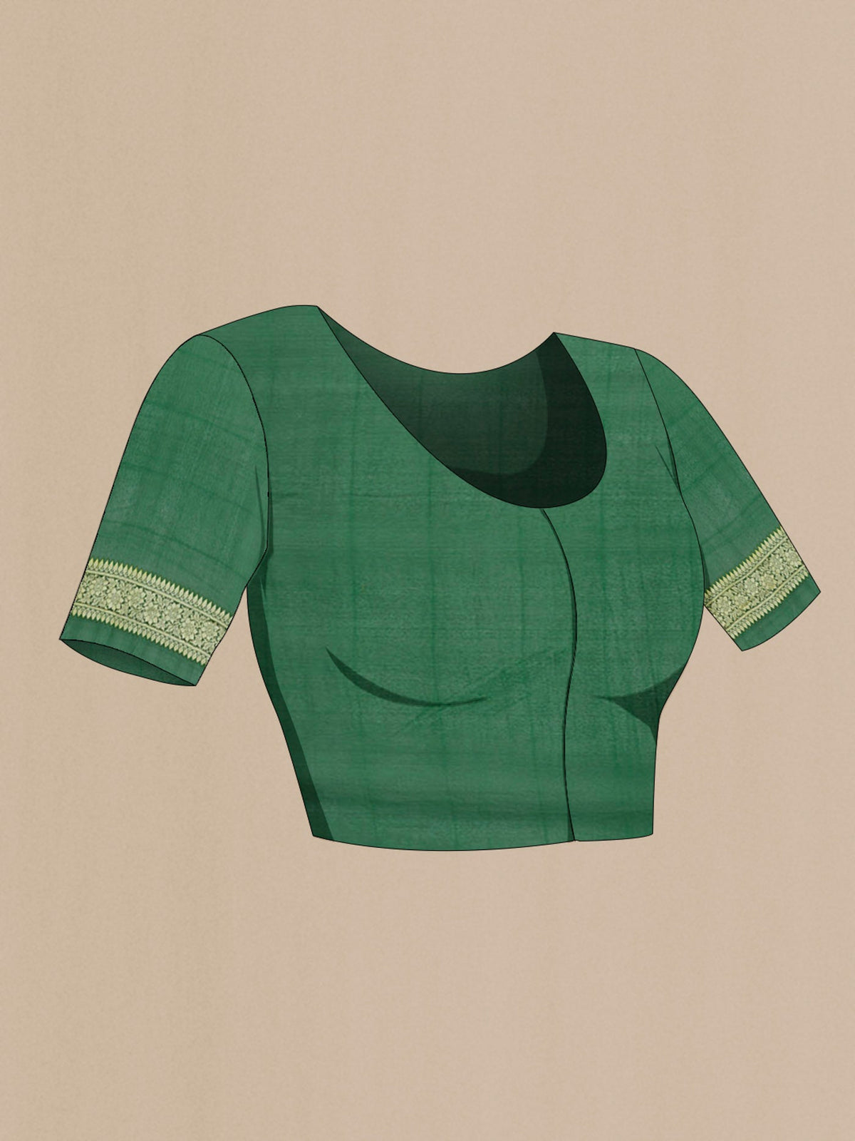 Close up image of the blouse of Green Banarasi Georgette Saree with Zari Butta on the body and Zari Border