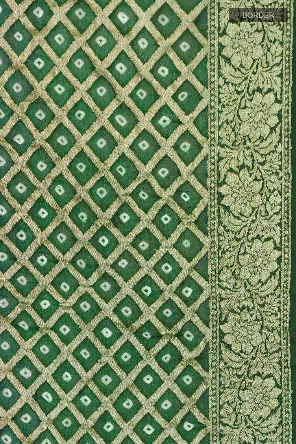 Border image of Green Banarasi Georgette Saree with Zari Butta on the body and Zari Border