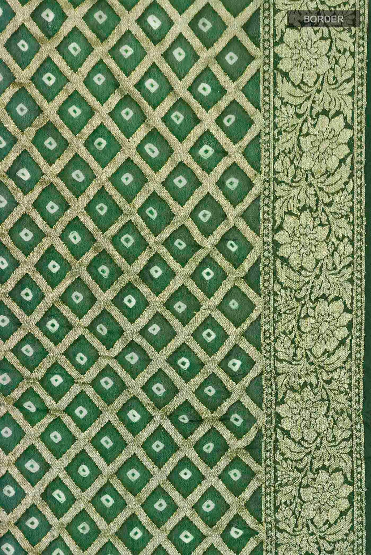 Border image of Green Banarasi Georgette Saree with Zari Butta on the body and Zari Border