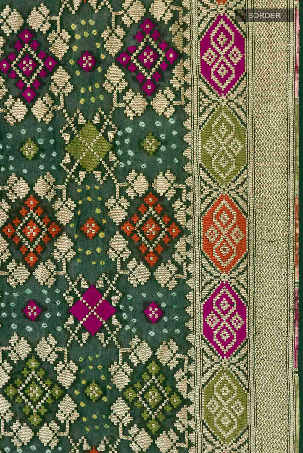 Border image of Green Banarasi Georgette Saree with Bandhani Print on the body and Zari Border