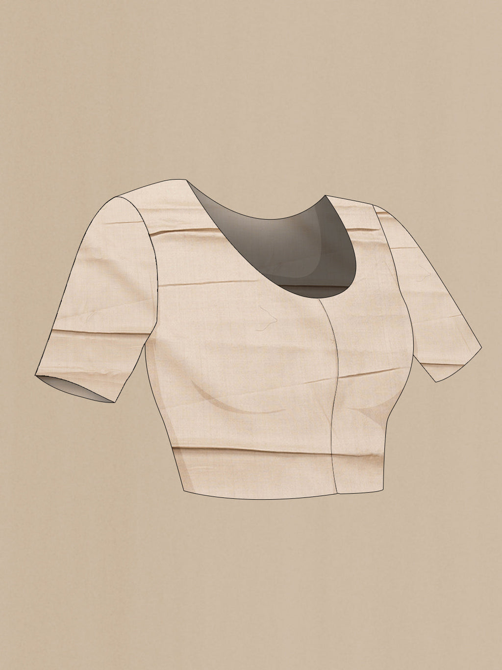 Close up image of the blouse of Beige Dual Tone Tussar Silk Saree with Embroidery on the body and Zari Border. 