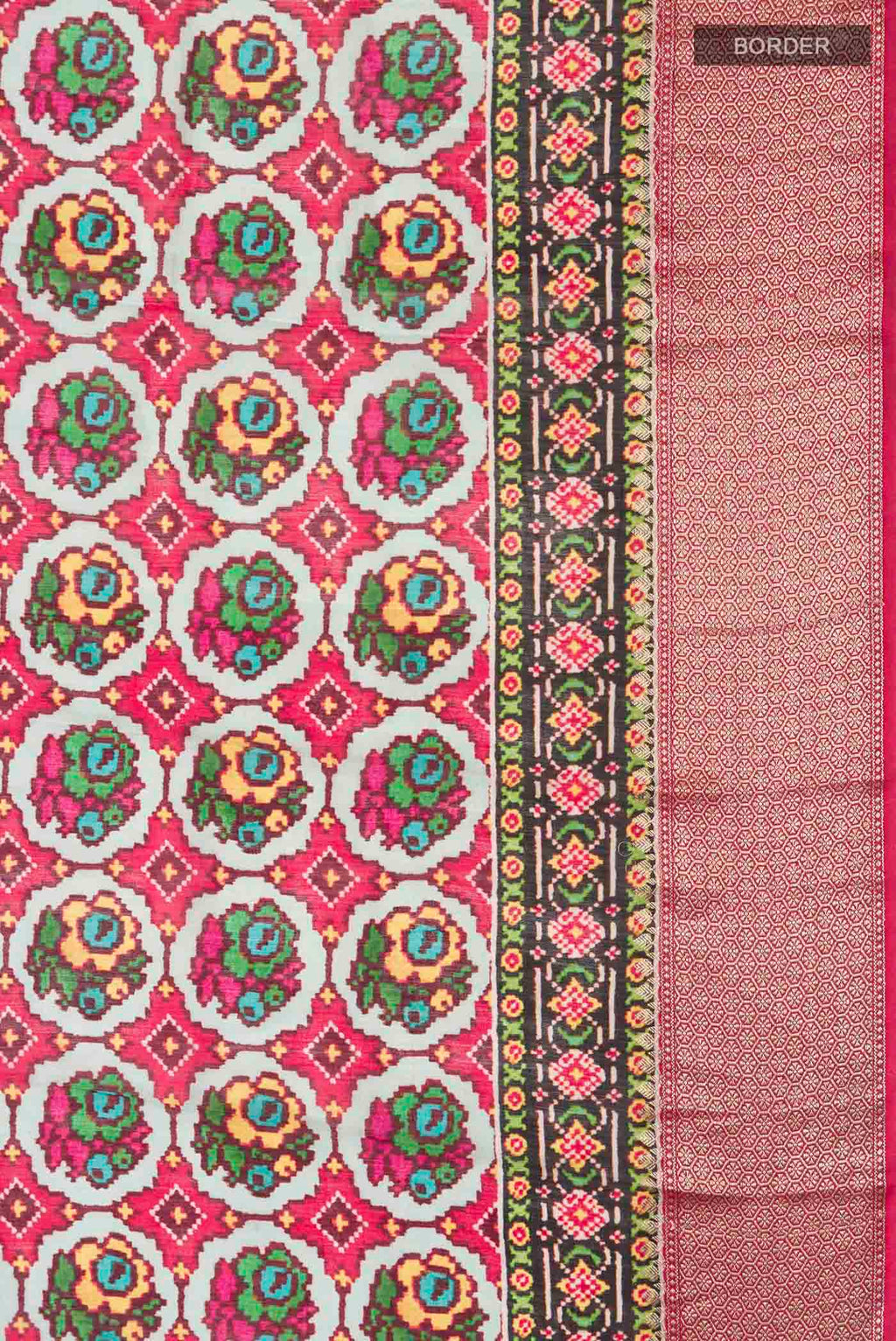 Border image of Grey Bhagalpuri Tussar Silk Saree with Printed design on the body and Zari Border