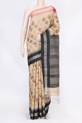 Beige Dual Tone Tussar Saree with Printed design on the body and Thread Border displayed on a mannequin