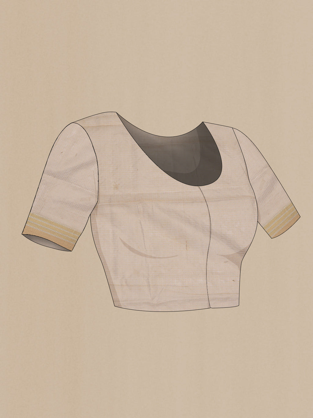 Close up image of the blouse of Beige Dual Tone Kota Silk Saree with Embroidery on the body and Zari Border