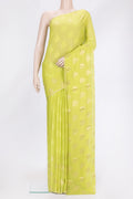 Parrot Green Dual Tone Mysore Georgette Saree with Zari Butta on the body and Zari Border.  displayed on a mannequin