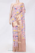 Pink Dual Tone Tussar Silk Saree with Printed design on the body and Zari Border.  displayed on a mannequin