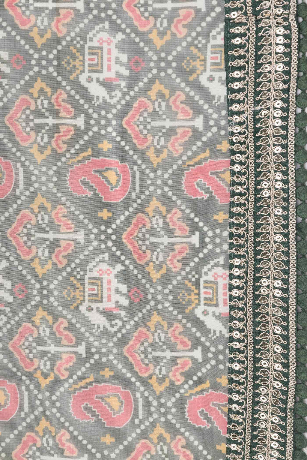 Border image of Green Dual Tone Organza Silk Saree with Printed design on the body and Embroidery Border
